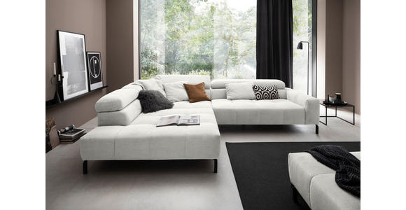 ECKSOFA Weiß Cord Rücken echt, Kopfteilverstellung, Sitzvorzug  - Schwarz/Weiß, KONVENTIONELL, Textil/Metall (219/311cm) - Hom`in
