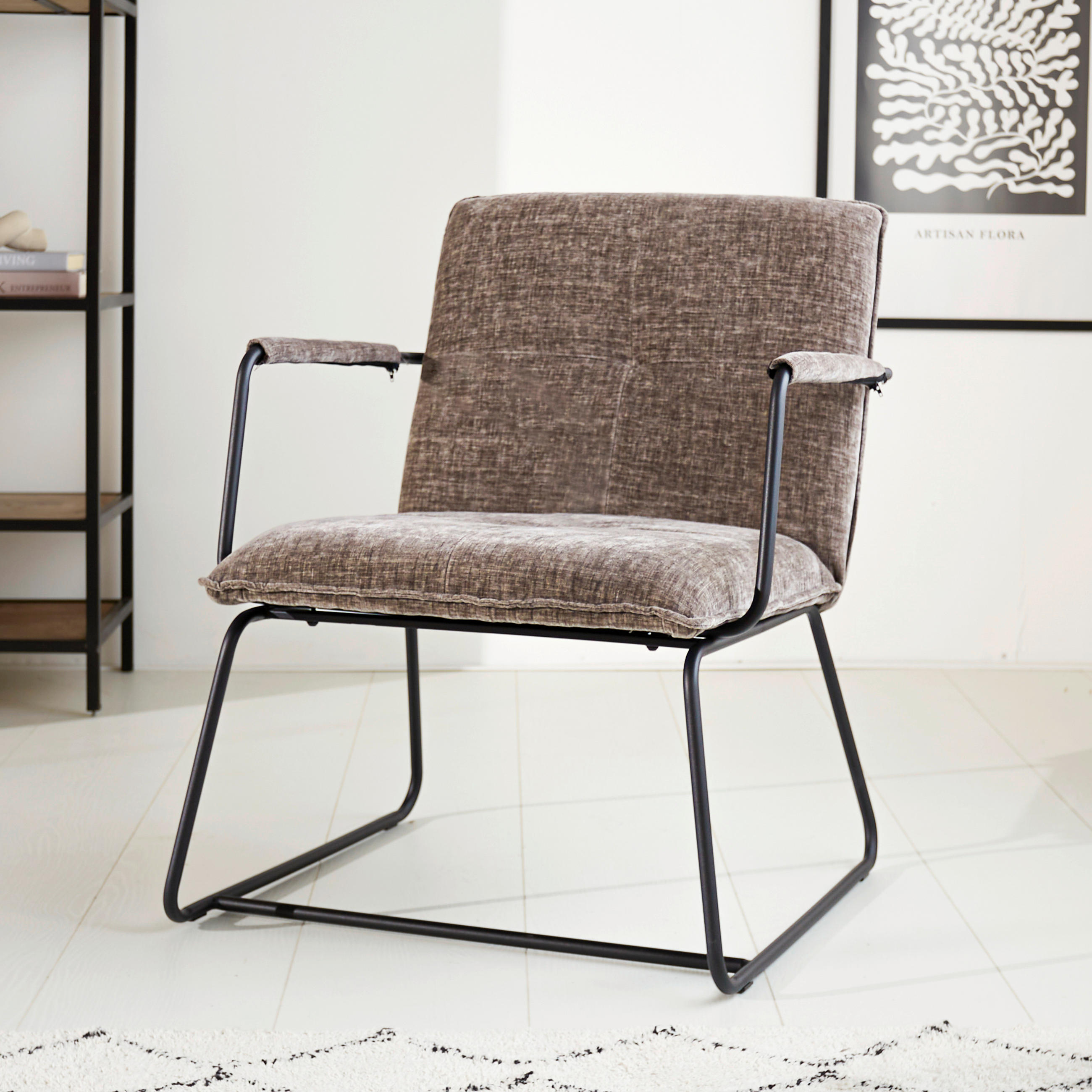 SESSEL in Chenille Grau  - Schwarz/Grau, MODERN, Textil/Metall (65/80/68cm) - MID.YOU