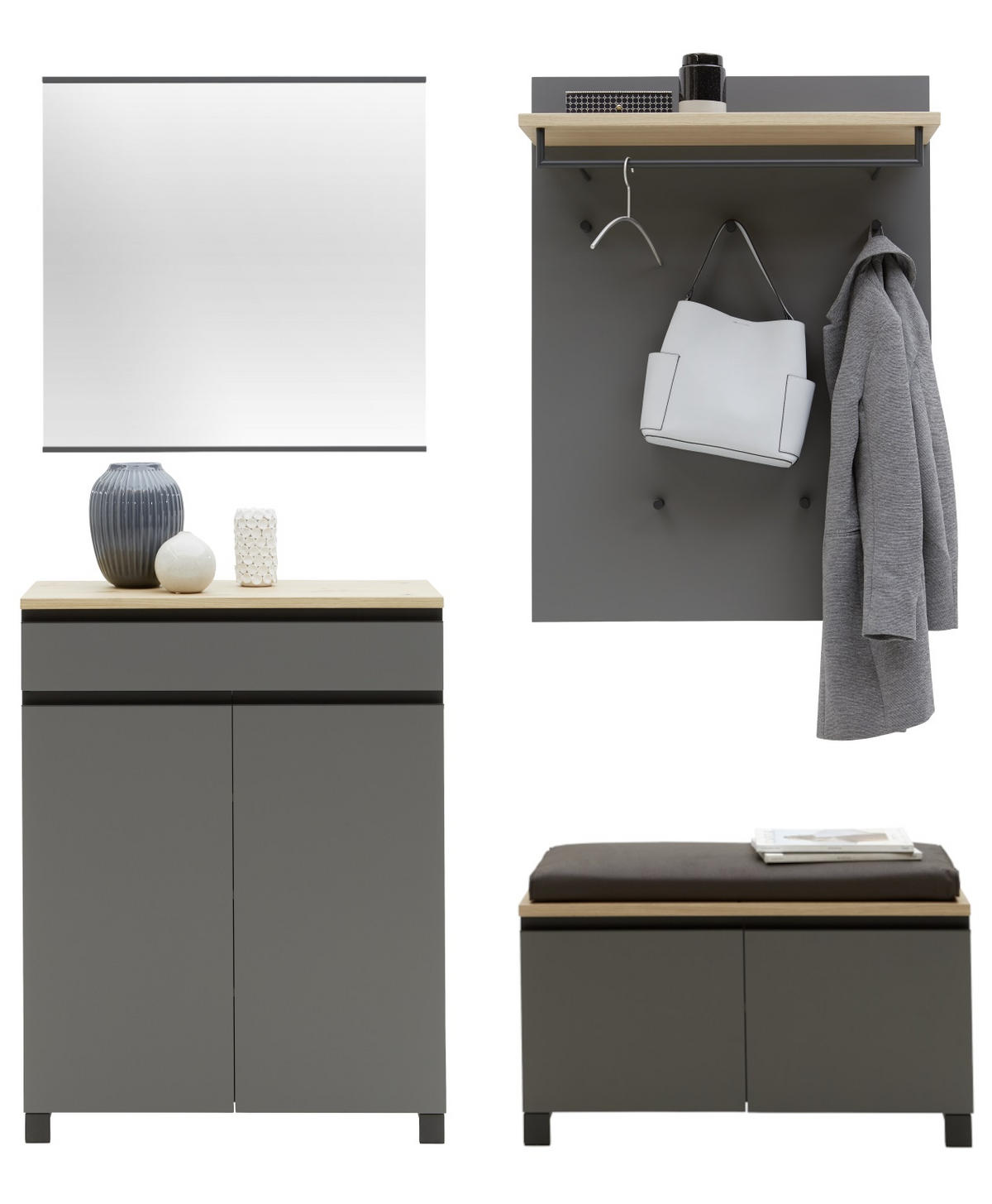 GARDEROBE 5-teilig  in 180/193/40 cm  - Eichefarben/Anthrazit, Design, Holz/Holzwerkstoff (180/193/40cm) - Dieter Knoll