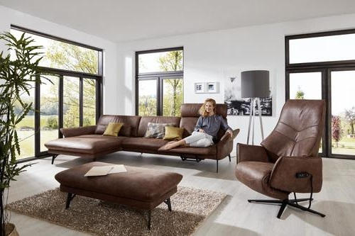 ECKSOFA Dunkelbraun Lederlook  - Anthrazit/Dunkelbraun, Design, Textil/Metall (174/330cm) - Himolla