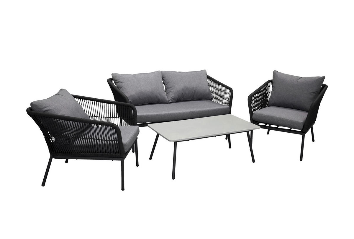 LOUNGEGARNITUR   134/69/80 cm Aluminium  - Schwarz/Grau, KONVENTIONELL, Kunststoff/Stein (134/69/80cm) - Gardenson