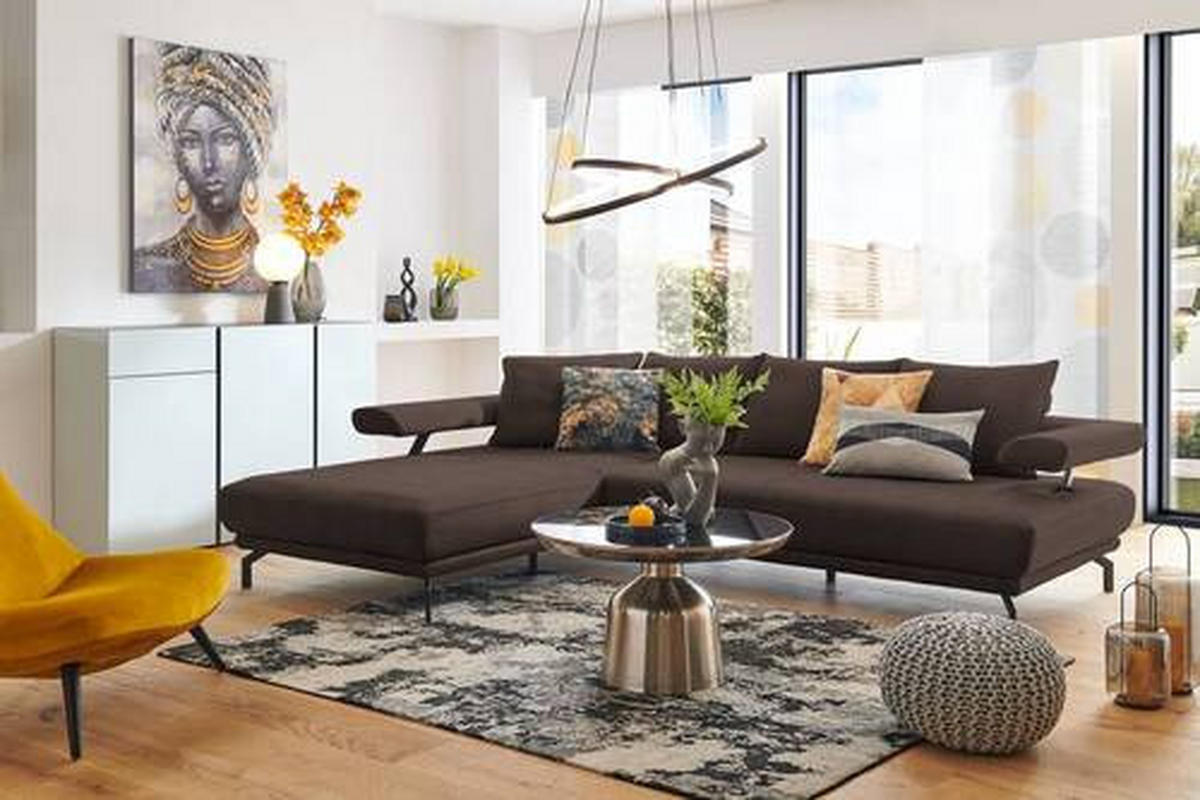 ECKSOFA in Mikrofaser Graubraun  - Graubraun/Schwarz, Design, Textil/Metall (224/305cm) - Dieter Knoll