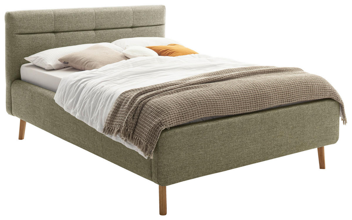 POLSTERBETT 140/200 cm,  in Grün, Lattenrost, Bettkasten,  - Birkefarben/Buchefarben, KONVENTIONELL, Holz/Textil (140/200cm) - Boxxx