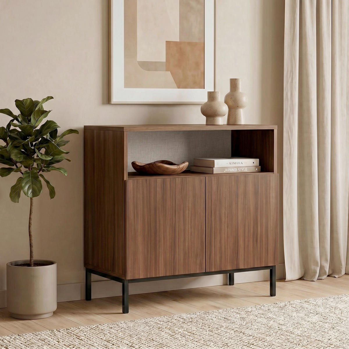 SIDEBOARD  80/80/40 cm  - Walnussfarben/Schwarz, Modern, Holzwerkstoff (80/80/40cm) - MID.YOU