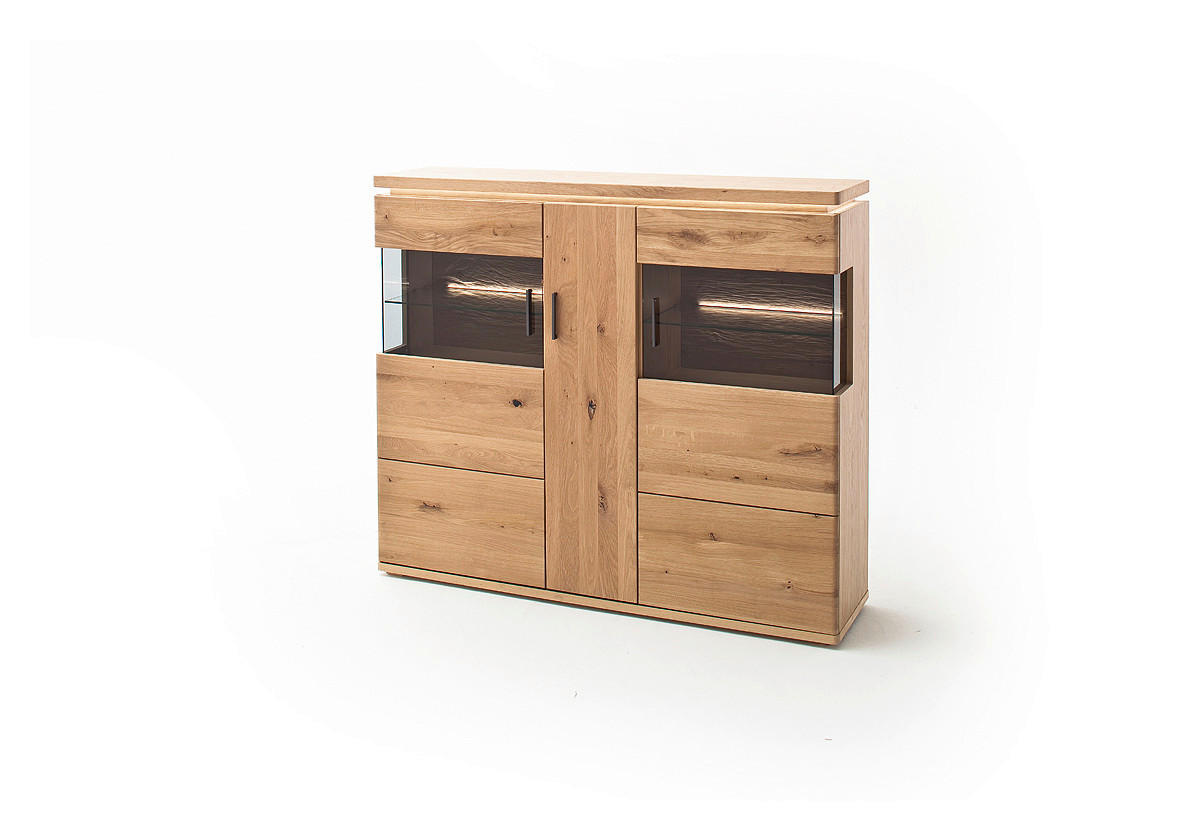 HÖG BYRÅ Barcelona  i 150/128/37 cm  - grå/ekfärgad, Design, metall/trämaterial (150/128/37cm) - Livetastic
