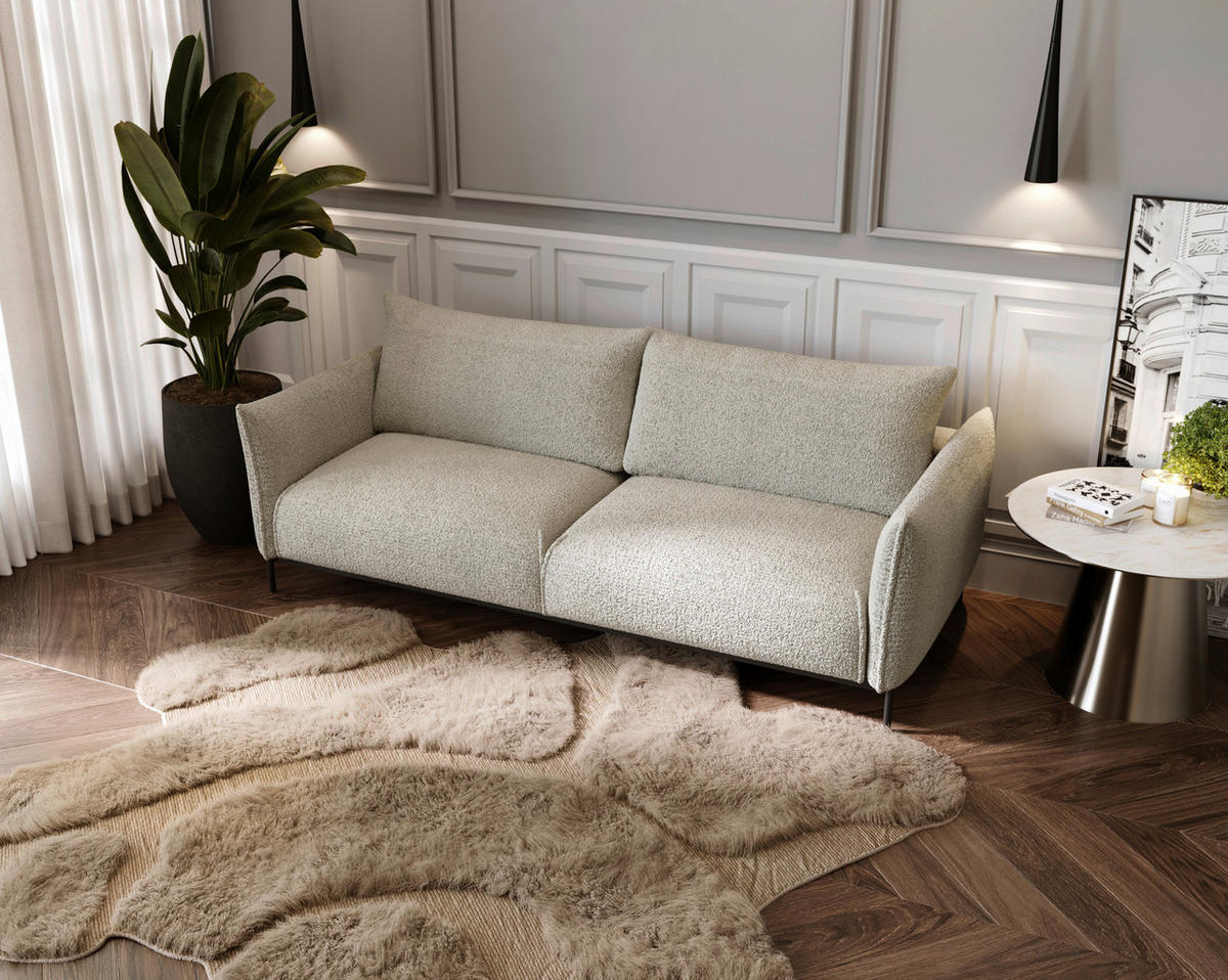 SOFA in Chenille Creme  - Creme/Schwarz, Design, Textil/Metall (223/96/95cm) - Livetastic