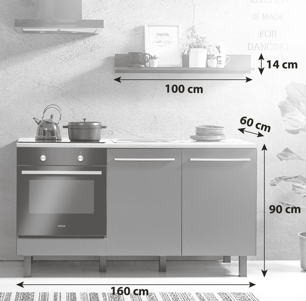 KÜCHENLEERBLOCK 160 cm   in Anthrazit, Sonoma Eiche  - Anthrazit/Sonoma Eiche, Design, Holzwerkstoff (160cm) - MID.YOU