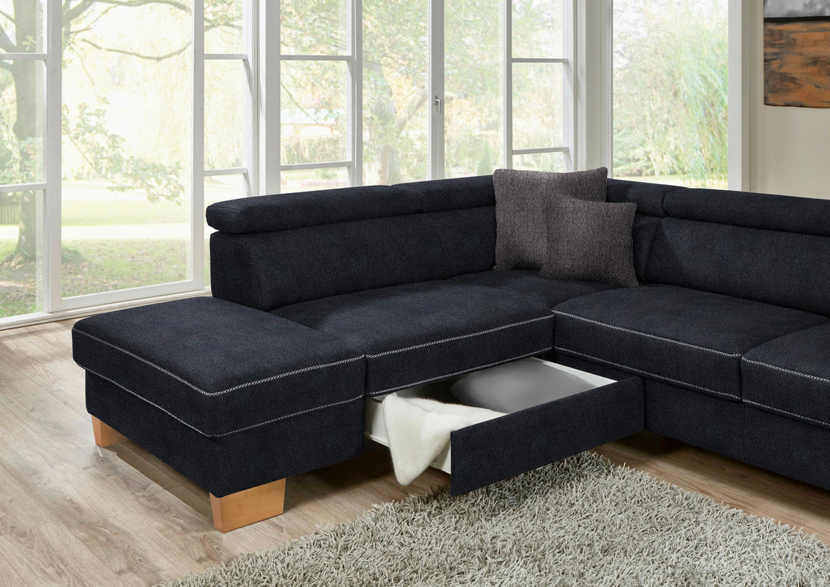 ECKSOFA in Mikrofaser Schwarz  - Eichefarben/Beige, Natur, Holz/Textil (273/226cm) - Beldomo System
