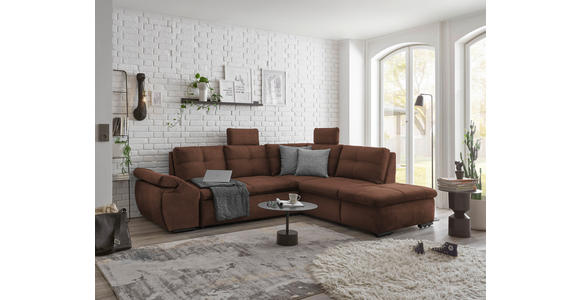 ECKSOFA  in Mikrovelours Kupferfarben  - Schwarz/Kupferfarben, KONVENTIONELL, Kunststoff/Textil (265/217cm) - Carryhome