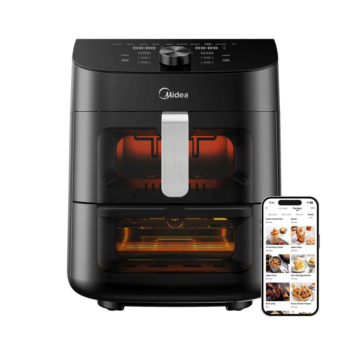 HEIßLUFTFRITTEUSE Airfryer MAD1100DADK 6,4 + 4,4 L  - Silberfarben/Schwarz, Basics, Kunststoff/Metall (42,5/40,5/32,5cm) - Midea