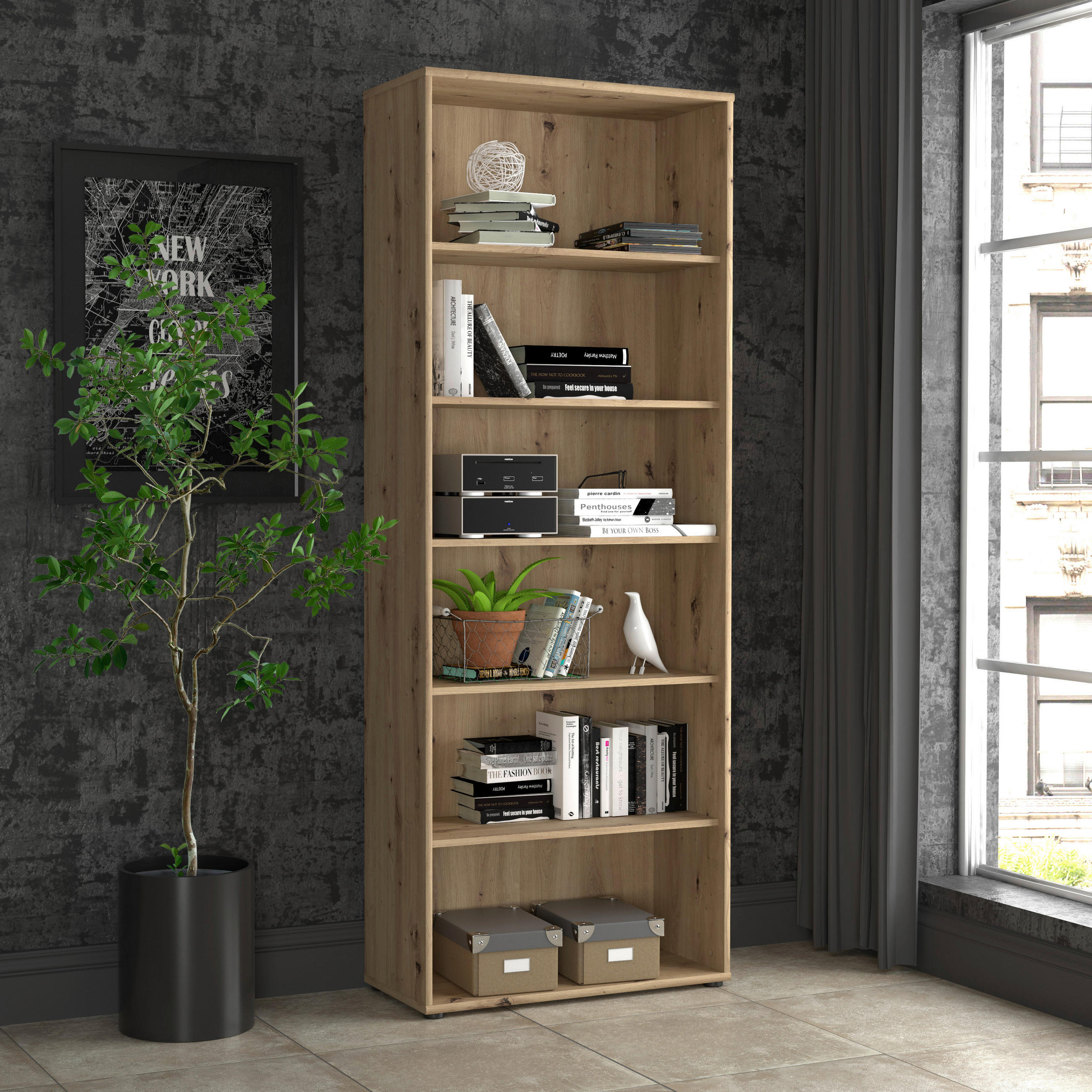 REGAL Eiche Artisan - Eiche Artisan, Design, Holzwerkstoff (73,7/197,5/34,8cm)