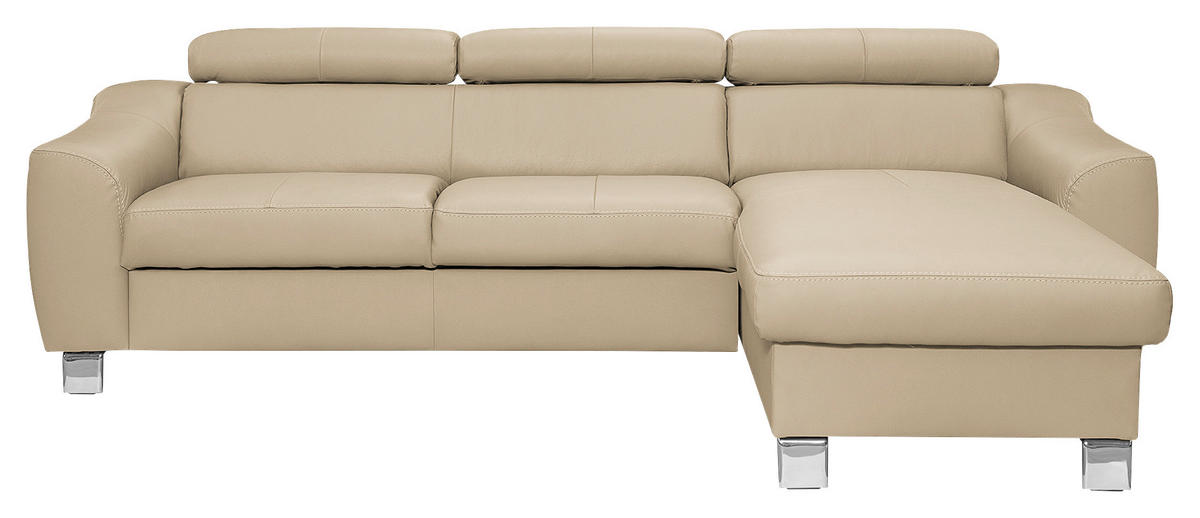 ECKSOFA in Lederlook Echtleder Beige  - Chromfarben/Beige, Design, Leder/Textil (242/176cm) - Livetastic
