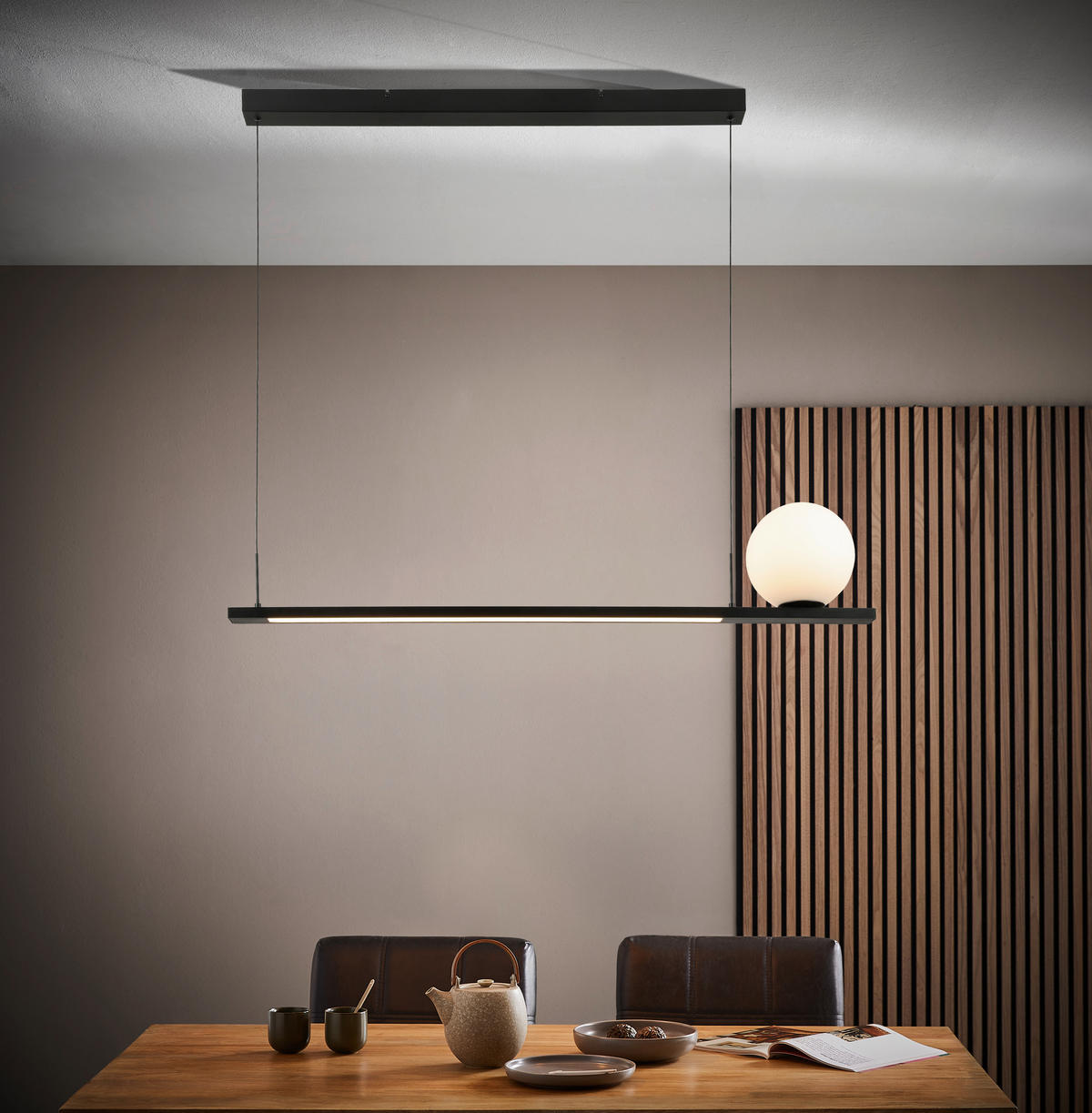 LED-HÄNGELEUCHTE 120/20/200 cm    - Schwarz, Design, Glas/Kunststoff (120/20/200cm) - Dieter Knoll