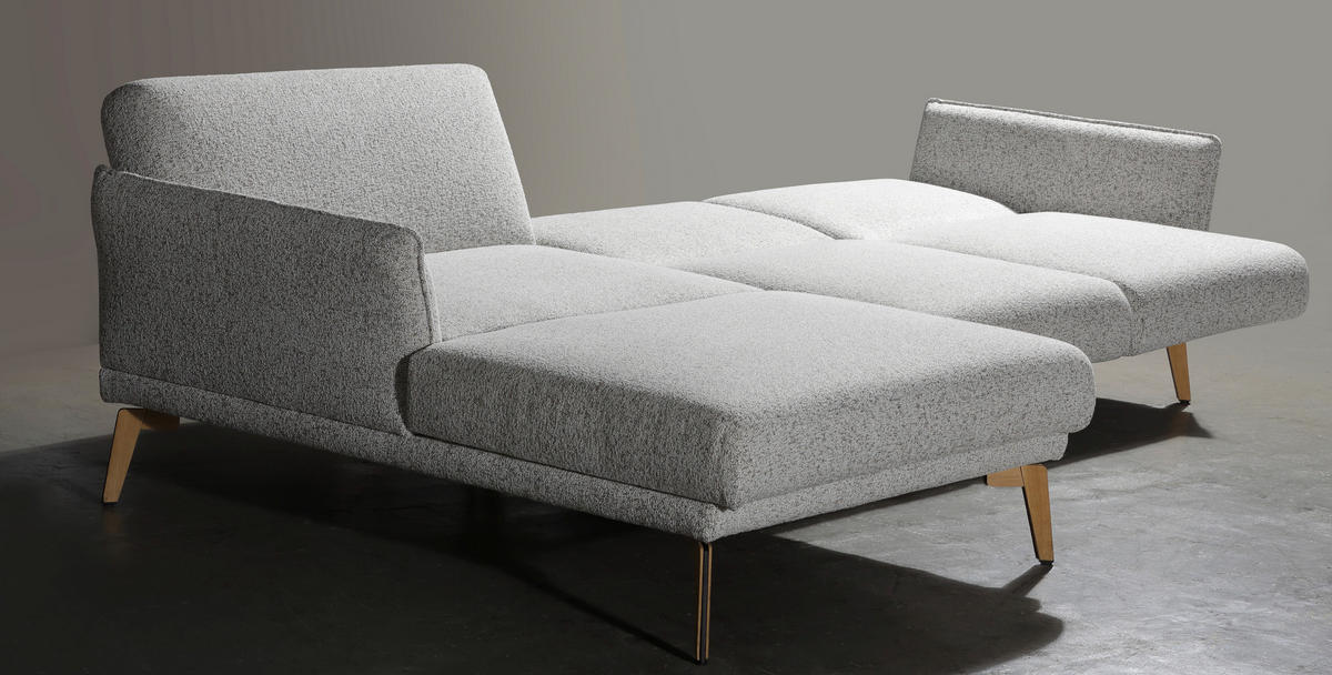 ECKSOFA  in Flachgewebe Creme, Hellgrau  - Eichefarben/Creme, Design, Holz/Textil (164/289cm) - Valnatura