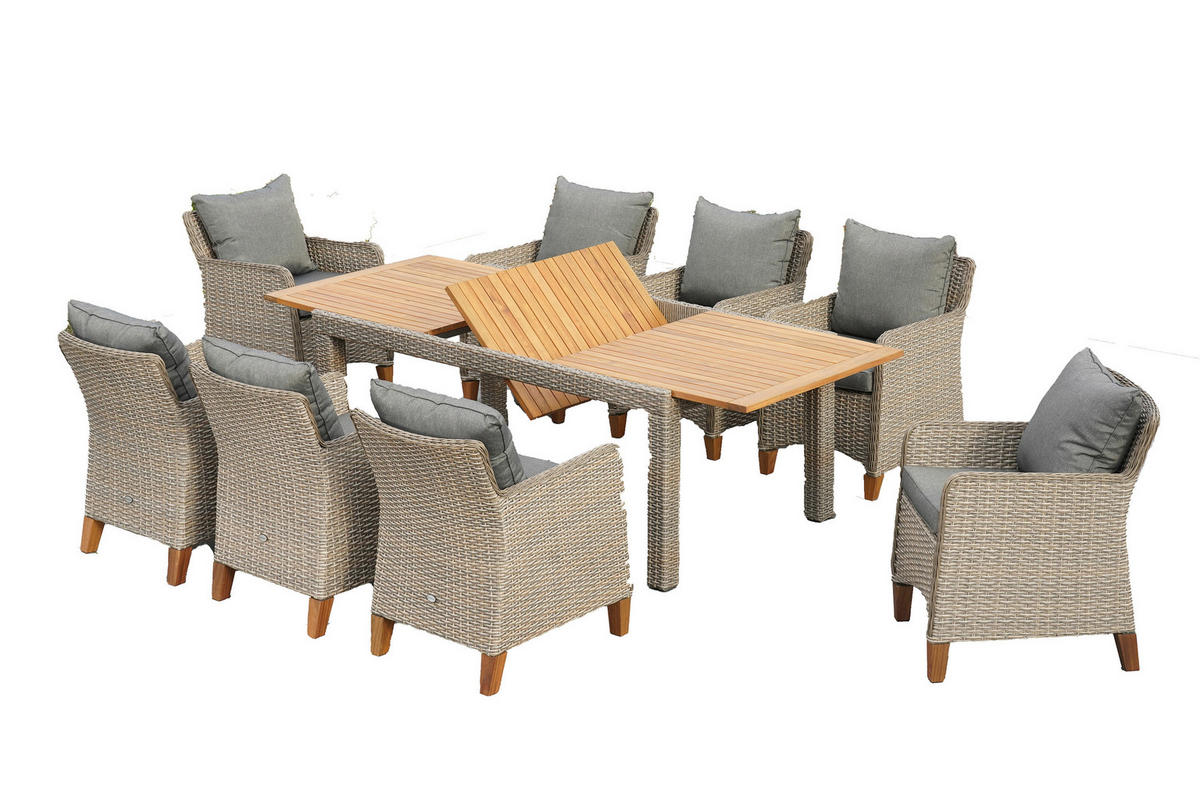 GARTENTISCHGRUPPE Akazie Hartholz Stahl  - Beige/Beigebraun, KONVENTIONELL, Holz/Kunststoff - Gardenson