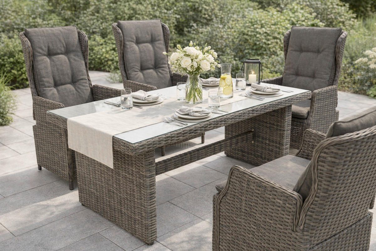 GARTENSESSEL-SET Stahl Grau  - Grau, KONVENTIONELL, Kunststoff/Textil (58/108/69,5cm) - Gardenson