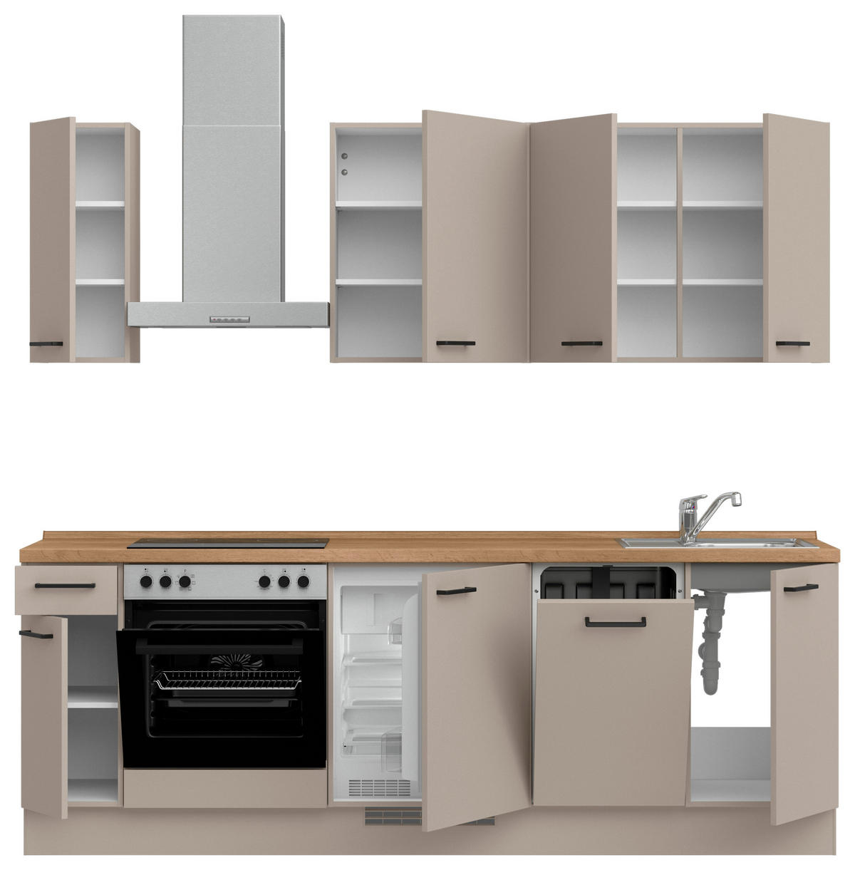 KÜCHENLEERBLOCK 240 cm   in Eichefarben, Sandfarben  - Sandfarben/Eichefarben, MODERN, Holzwerkstoff/Metall (240cm) - Nobilia