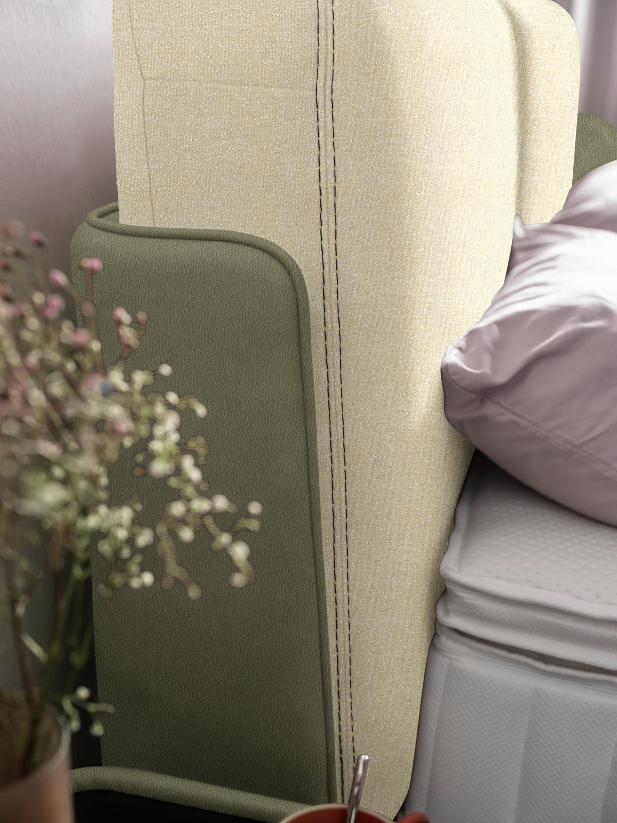 BOXSPRINGBETT 160/200 cm  in Creme, Olivgrün  - Creme/Schwarz, Design, Textil/Metall (160/200cm) - Johann Jakob