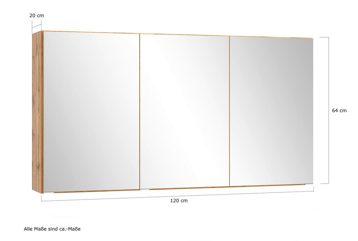 SPIEGELSCHRANK 120/64/20 cm  - Eiche Wotan, MODERN, Glas/Holzwerkstoff (120/64/20cm) - Held