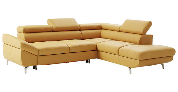 ECKSOFA Currygelb Echtleder - Chromfarben/Currygelb, Design, Leder/Metall (270/220cm) - Novel