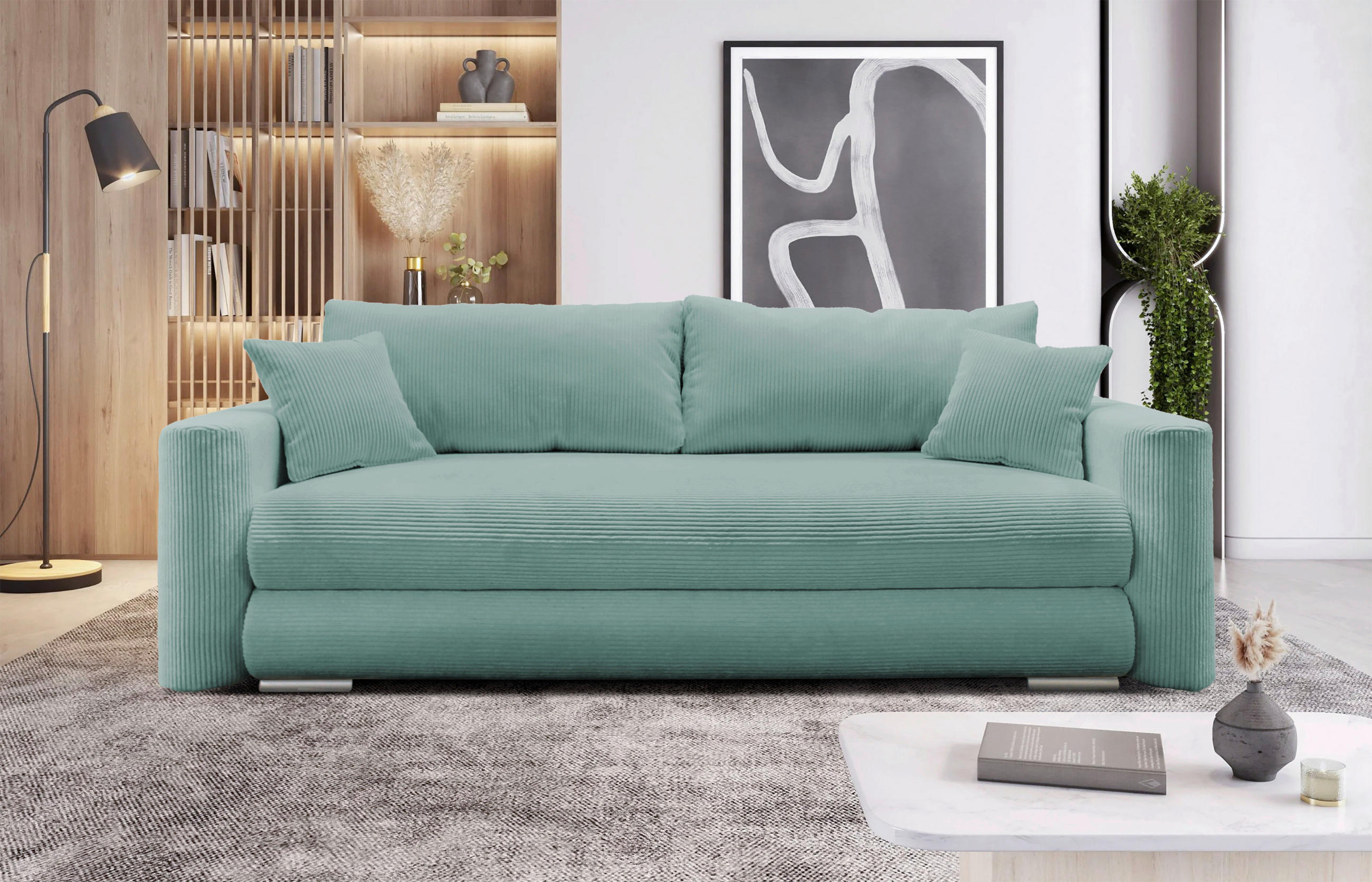 SCHLAFSOFA Cord Hellblau  - Silberfarben/Hellblau, Design, Kunststoff/Textil (232/88/105cm) - MID.YOU
