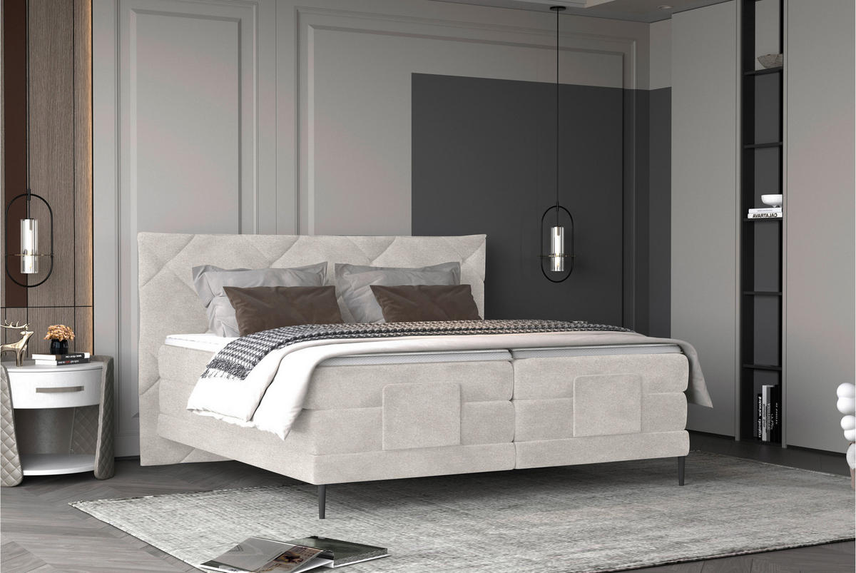 KONTINENTALSÄNG 180/200 cm  i beige  - beige/svart, Klassisk, metall/textil (180/200cm) - Esposa