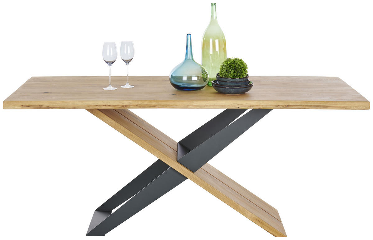 ESSTISCH in Holz, Metall 200/100/77 cm  - Eichefarben/Schwarz, Design, Holz/Metall (200/100/77cm) - Valnatura