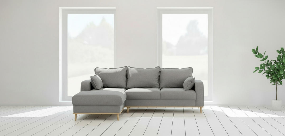 ECKSOFA Beata Grau Mikrofaser  - Wengefarben/Grau, Design, Holz/Textil (150/230cm) - Livetastic