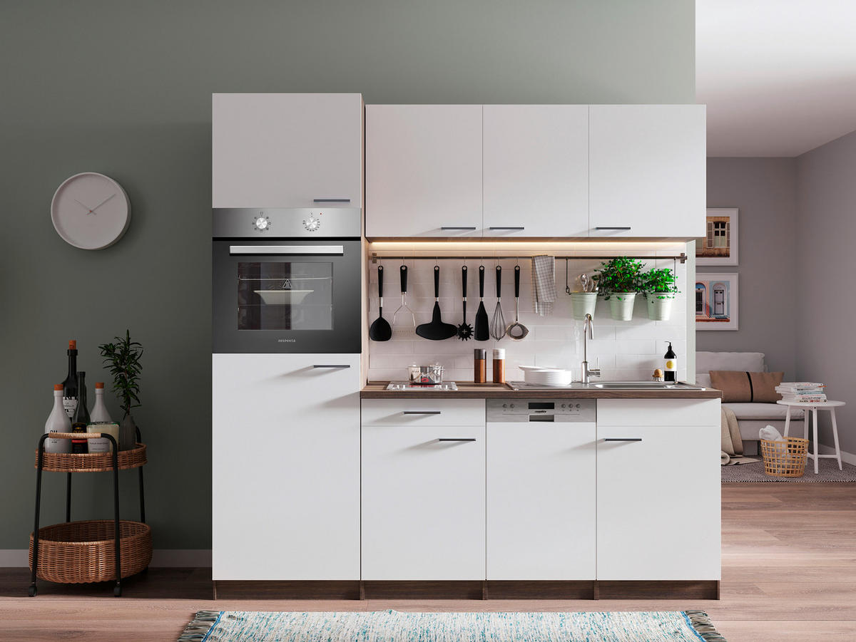 MODULKÖK 205 cm   i vit  - vit/aluminiumfärg, Basics, trämaterial/plast (205cm) - Respekta