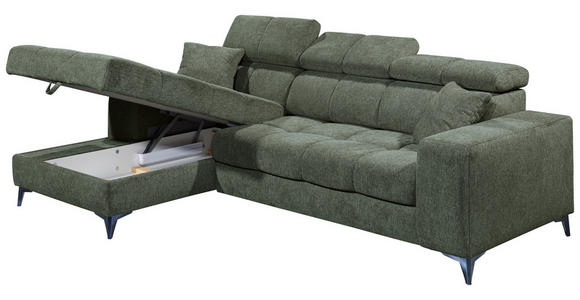 ECKSOFA Dunkelgrün Chenille  inkl. Zierkissen, Bettkasten, Rücken echt, Kopfteilverstellung, Sitztiefenverstellung  - Dunkelgrün/Schwarz, KONVENTIONELL, Kunststoff/Textil (172/268cm) - Carryhome