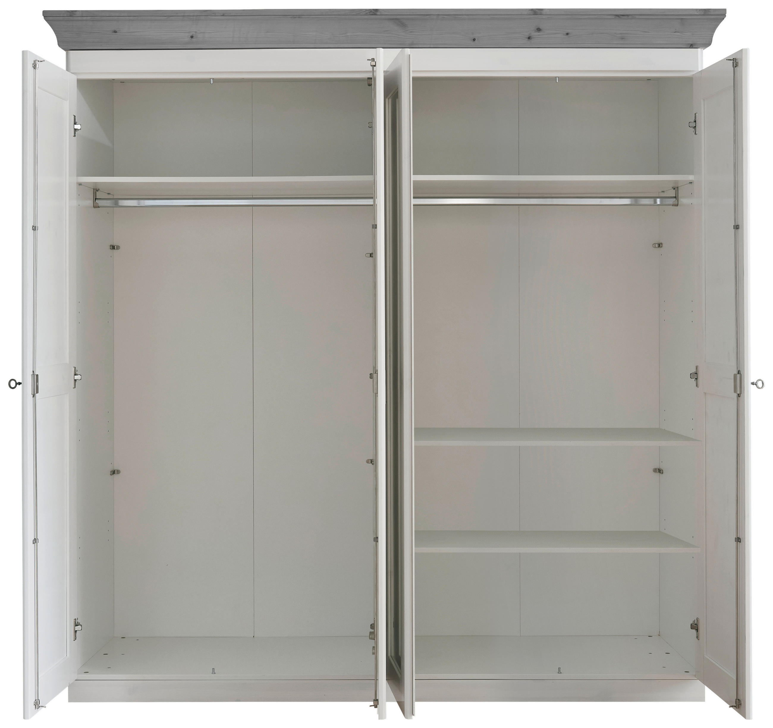 DREHTÜRENSCHRANK 205/210/64 cm 4-türig Grau, Weiß  - Weiß/Grau, ROMANTIK / LANDHAUS, Glas/Holz (205/210/64cm) - Boxxx