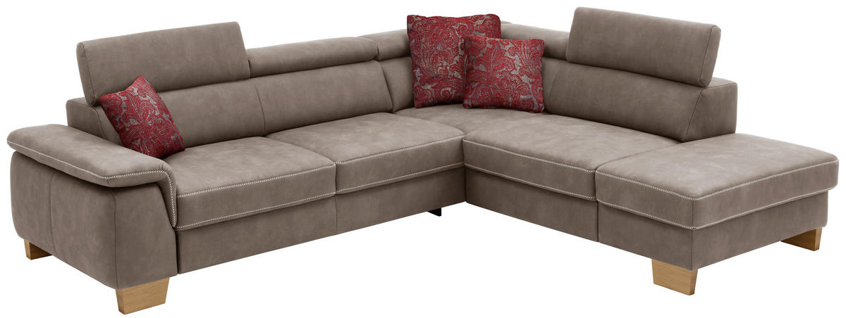 ECKSOFA in Mikrofaser Dunkelbraun  - Eichefarben/Dunkelbraun, Natur, Holz/Textil (273/226cm) - Beldomo System