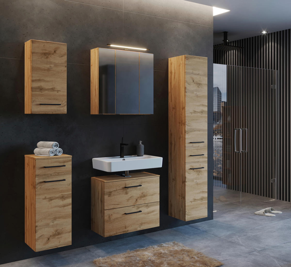 BADEZIMMER  in 120 cm  - Eichefarben, MODERN, Holzwerkstoff (120cm) - Held