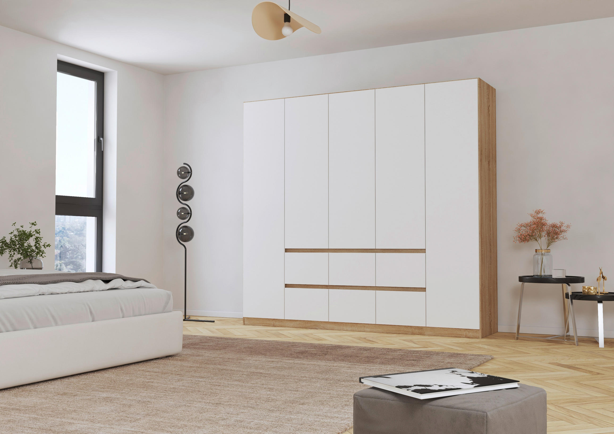 DREHTÜRENSCHRANK in Weiss, Eichefarben  - Weiss/Eichefarben, Basics, Holzwerkstoff (226/210/54cm) - Rauch Möbel