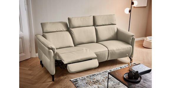 TRAPEZSOFA in Echtleder Ecru  - Ecru/Schwarz, KONVENTIONELL, Leder/Metall (221/103/95cm) - Dieter Knoll