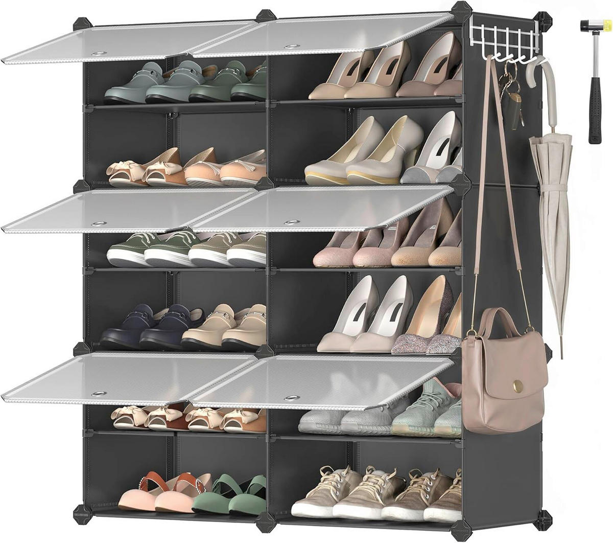 SCHUHREGAL 82/92/32 cm  - Schwarz/Weiß, Basics, Kunststoff/Metall (82/92/32cm)