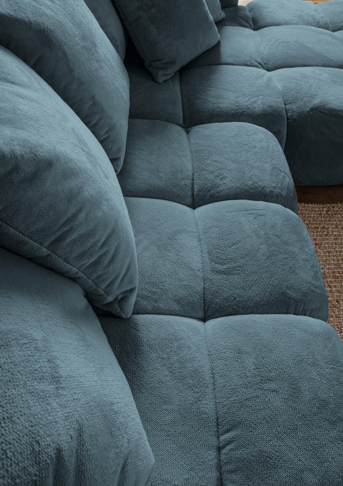 HÖRNSOFFA i plysch petrol  - petrol/mörkbrun, Klassisk, trä/textil (288/190cm) - MID.YOU