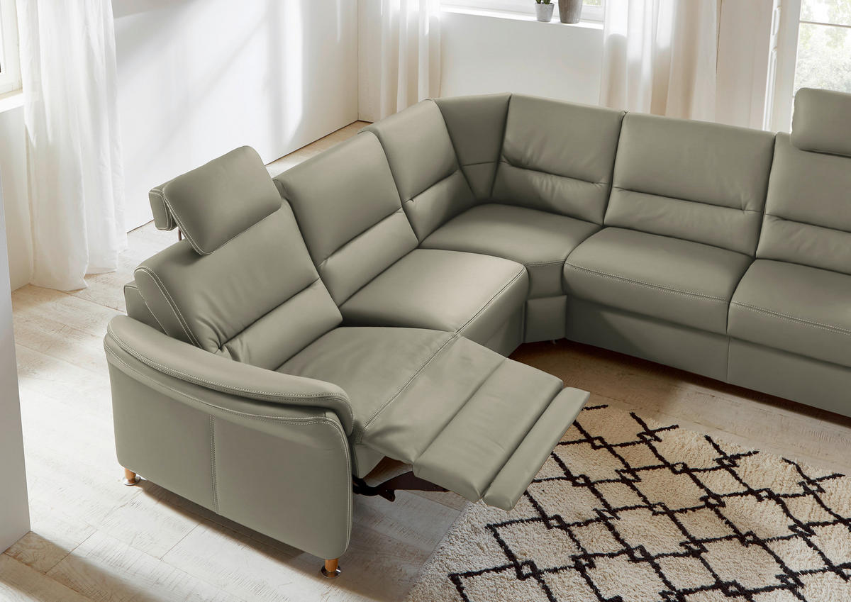 ECKSOFA in Echtleder Hellgrau  - Eichefarben/Beige, Konventionell, Leder/Holz (262/262cm) - Beldomo Premium