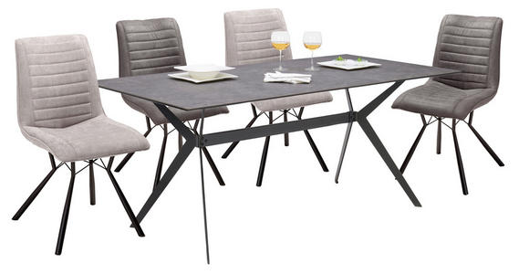 ESSTISCH in Metall, Keramik 180/90/75 cm - Schwarz/Grau, Design, Keramik/Metall (180/90/75cm) - Hom`in
