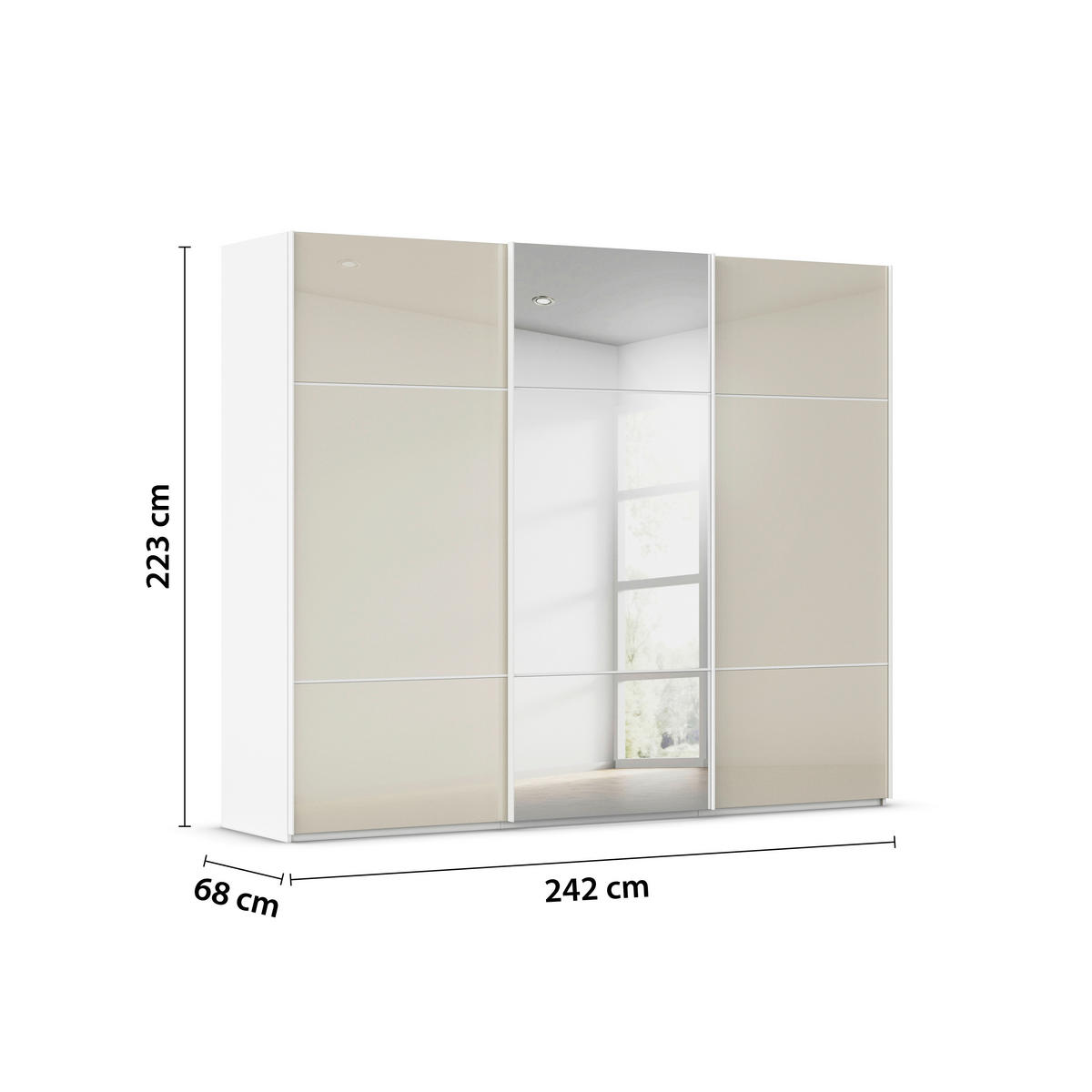 SCHWEBETÜRENSCHRANK in Weiss, Champagner  - Weiss/Champagner, Konventionell, Glas/Holzwerkstoff (242/223/68cm) - Novel