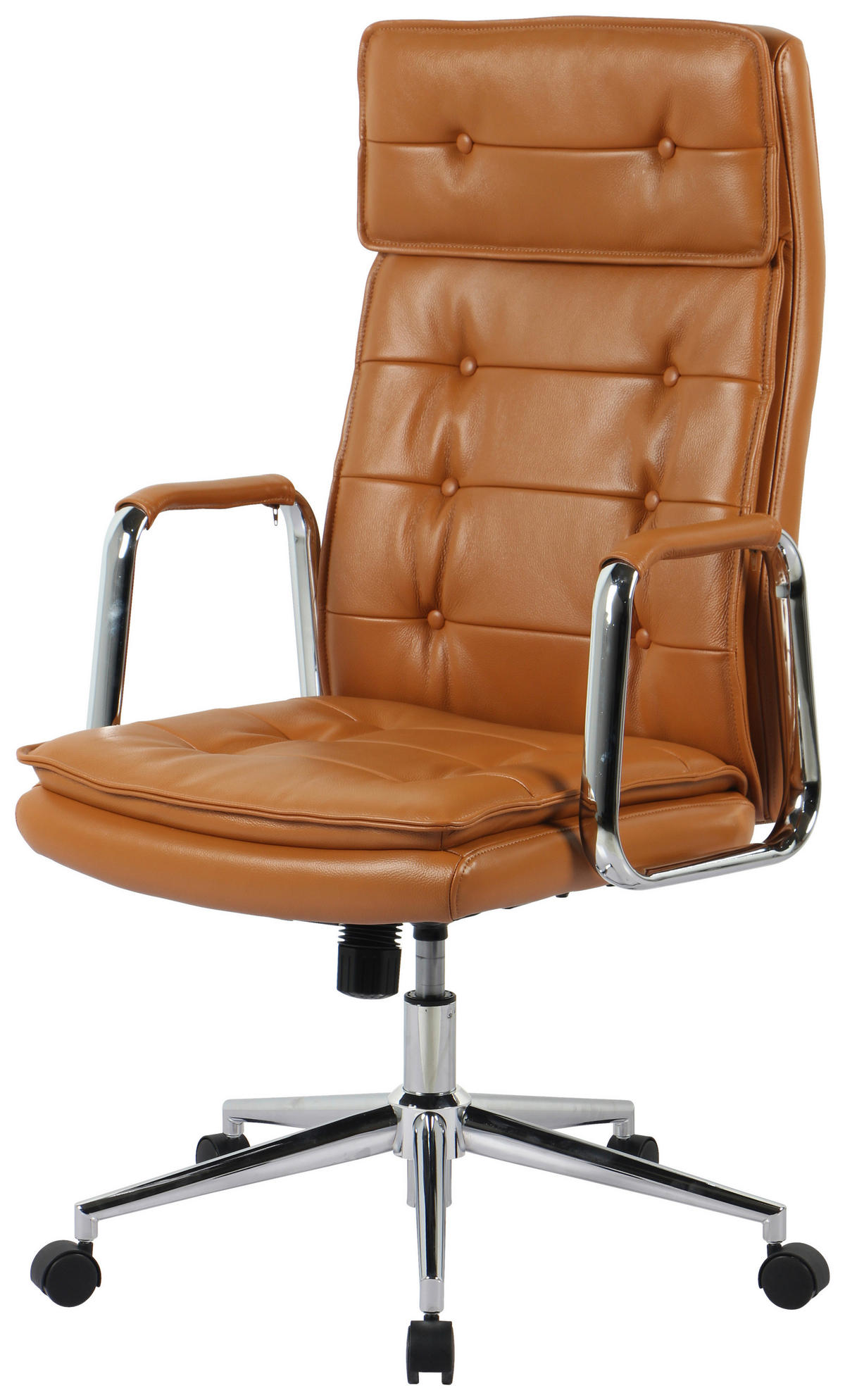 KANCELÁRSKE KRESLO, vzhľad kože, chrómová, koňaková - chrómová/koňaková, Konventionell, kov/koža (63,5/113/120,5/65,5cm) - Novel