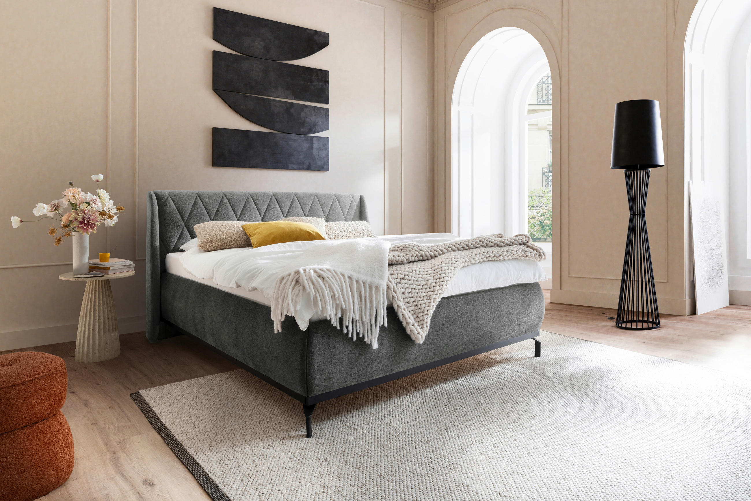 PAT TAPIțAT 180/200 cm  in gri  - negru/gri, Modern, metal/textil (180/200cm) - MID.YOU