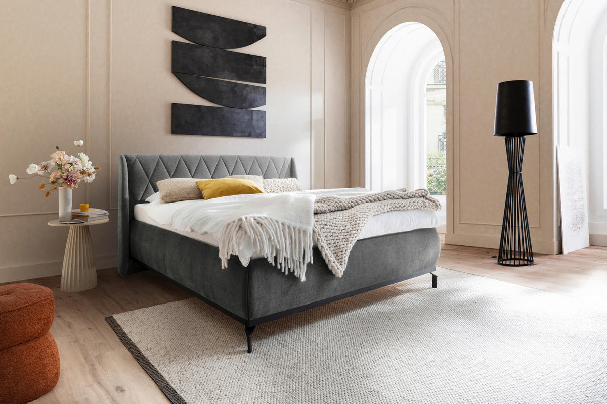 KÁRPITOZOTT ÁGY 180/200 cm  szürke  - fekete/szürke, Modern, faalapú anyag/textil (180/200cm) - MID.YOU