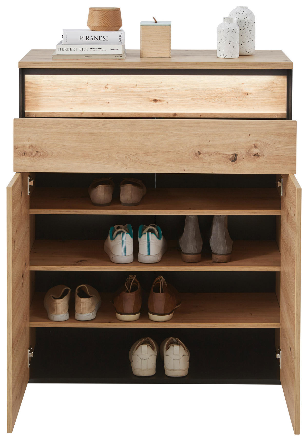 GARDEROBE 5-teilig  in 266/200/38 cm  - Schwarz/Eiche Artisan, KONVENTIONELL, Glas/Holzwerkstoff (266/200/38cm) - Voleo