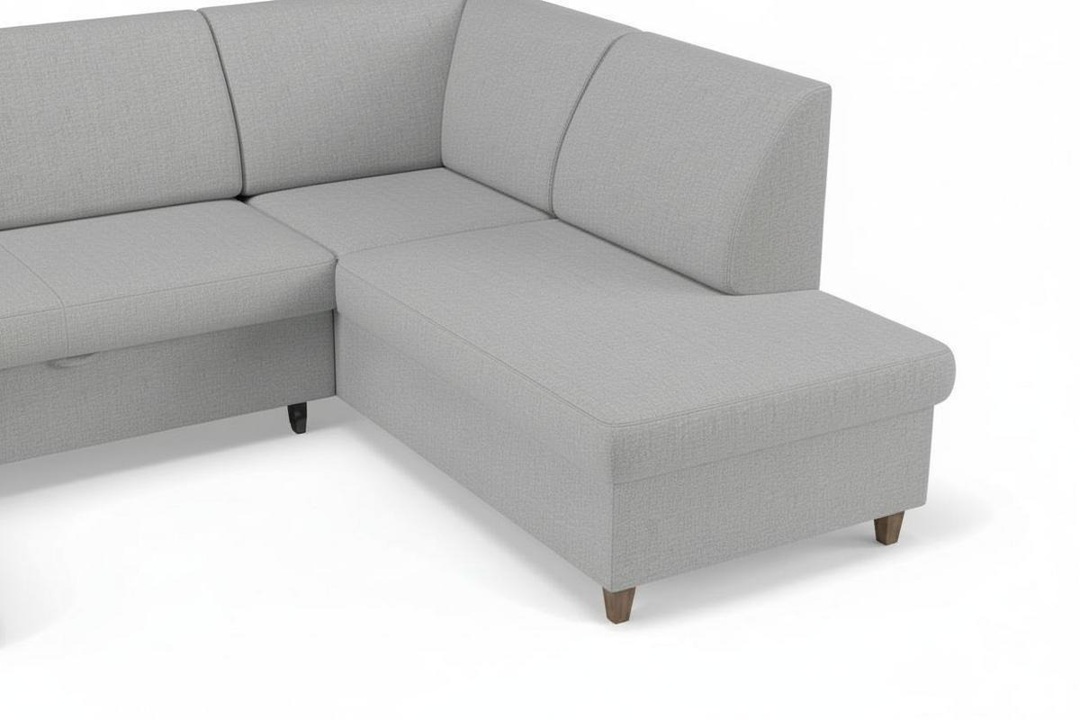 WOHNLANDSCHAFT Bouclé Hellgrau  - Buchefarben/Hellgrau, Design, Holz/Holzwerkstoff (310/160/145cm) - MID.YOU