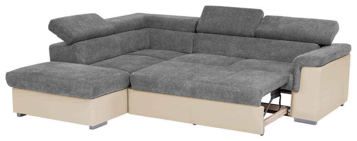 ECKSOFA Anthrazit, Braun Lederlook, Flachgewebe  - Anthrazit/Braun, Basics, Holz/Textil (217/252cm) - MID.YOU