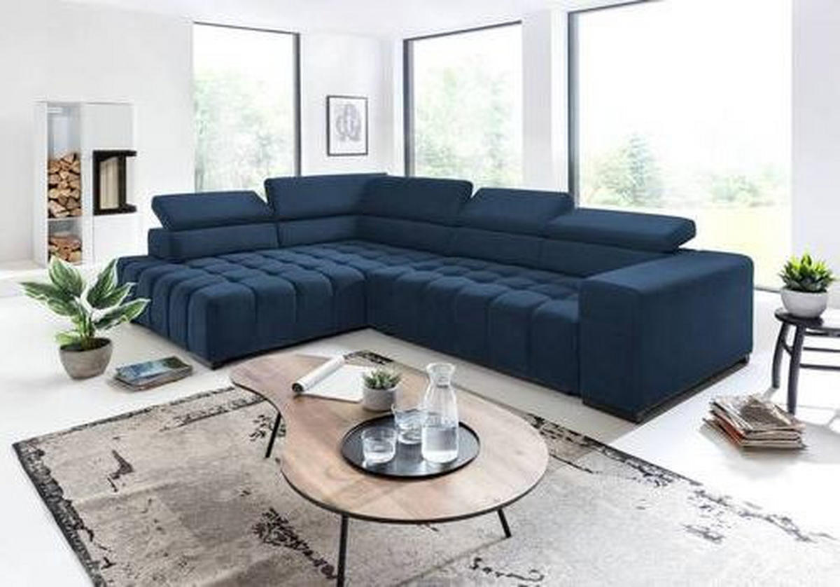 ECKSCHLAFSOFA in Velours Blau  - Blau/Schwarz, Design, Holz/Textil (201/307cm) - Livetastic
