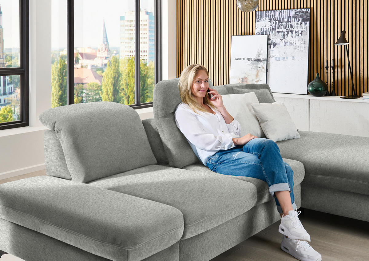 ECKSOFA Chenille Silberfarben  - Silberfarben/Schwarz, Design, Textil/Metall (288/198cm) - Beldomo Style