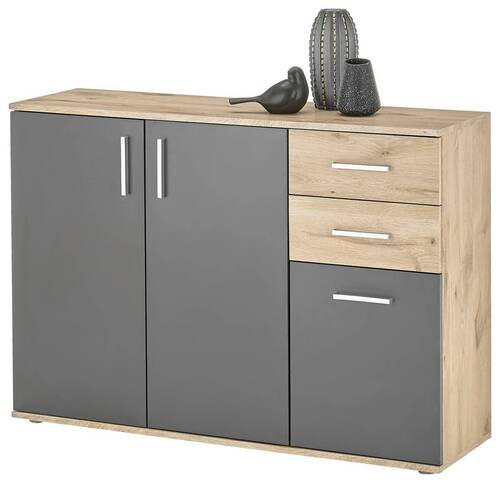Carryhome ŠIROKÁ KOMODA, šedá, barvy dubu, 120/84/35 cm