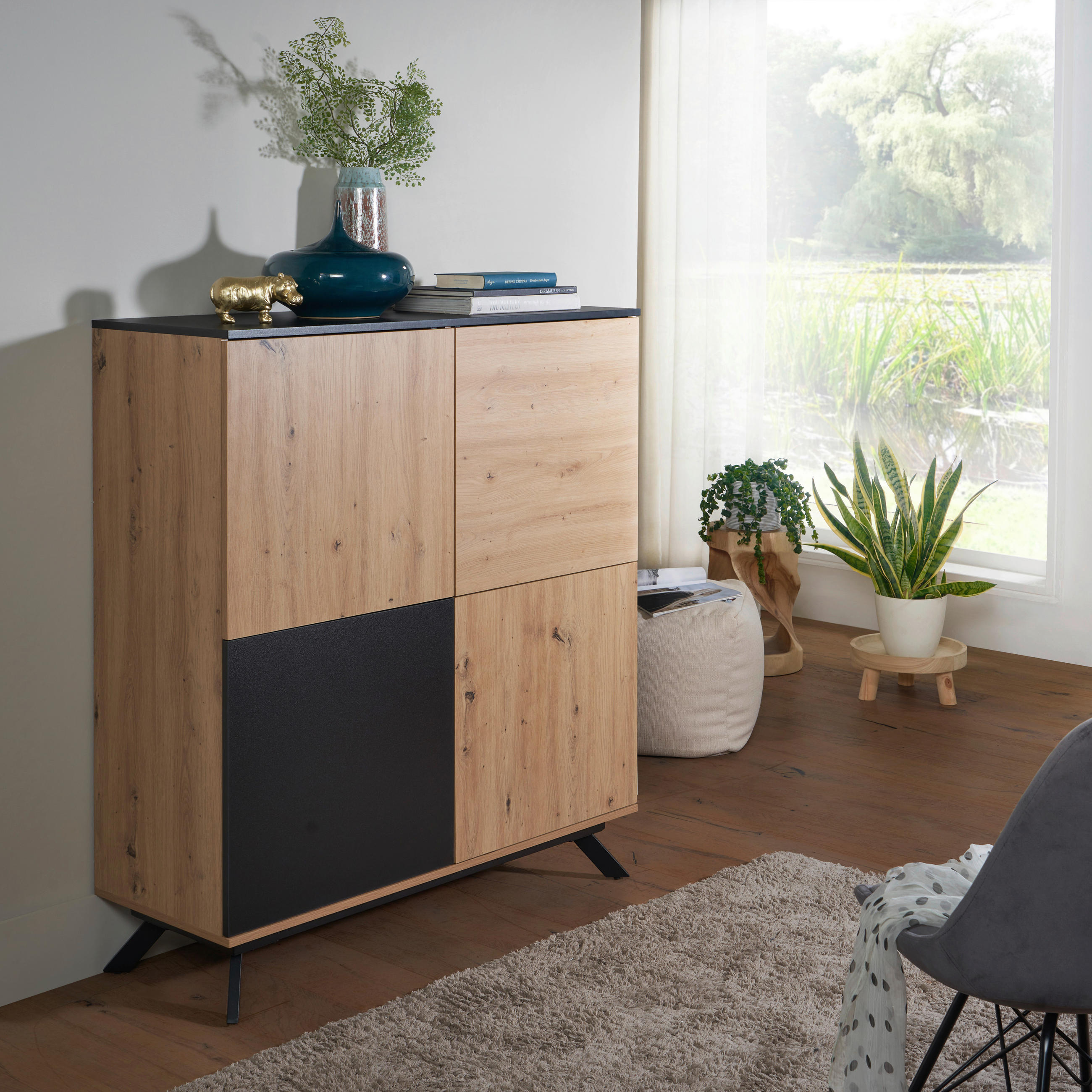 HIGHBOARD  in 110/125/40 cm  - Schwarz/Braun, Design, Holzwerkstoff/Metall (110/125/40cm) - P & B